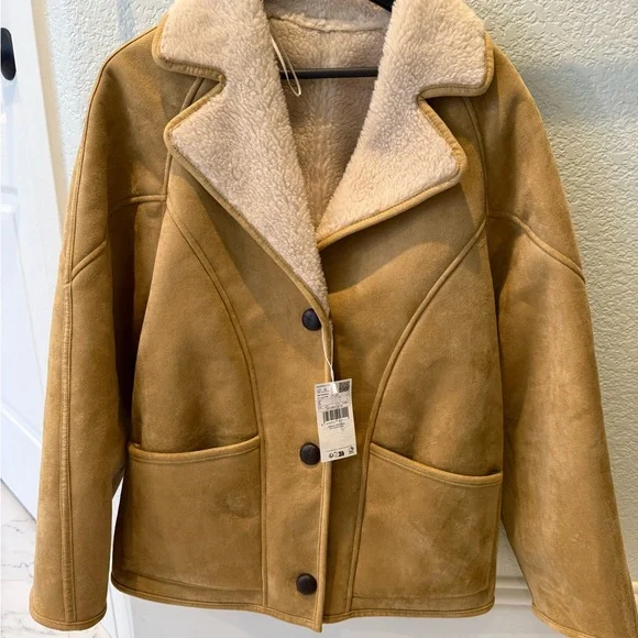 Mango Women's Tan Shearling Jacket Small NWT - Picture 2 of 6